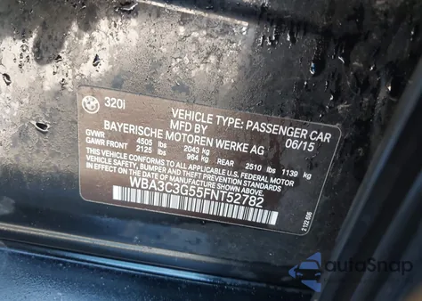 2015 BMW 320I xDrive from USA, damaged, VIN WBA3C3G55FNT52782